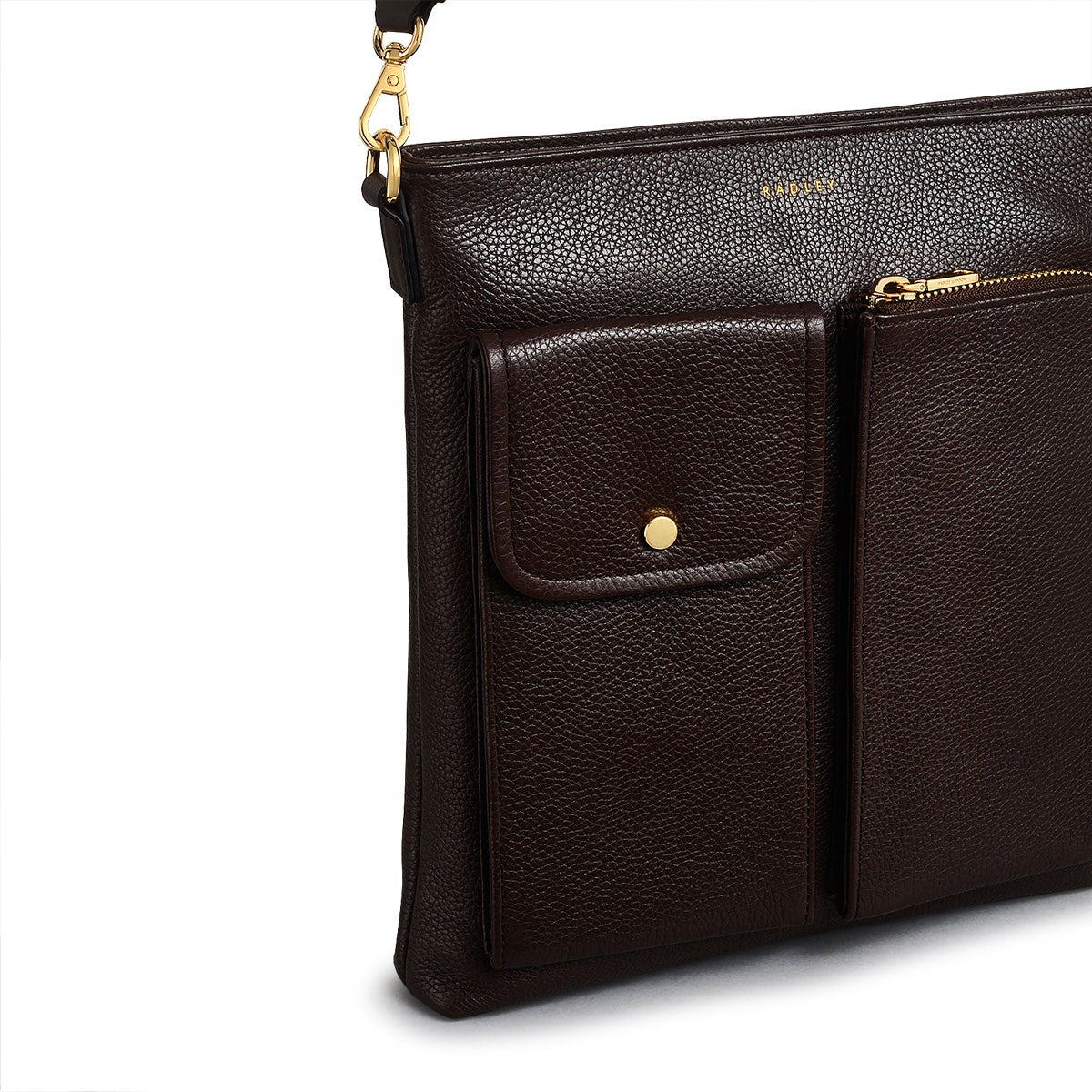 Selby Crescent Leather Small Ziptop Crossbody Bag in Dark Oak - 110468