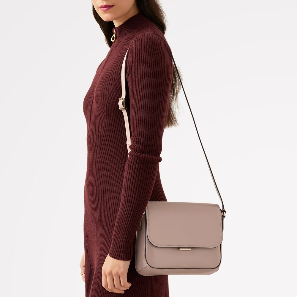 Mells Manor Leather Medium Flapover Crossbody Bag in Silt - 110480