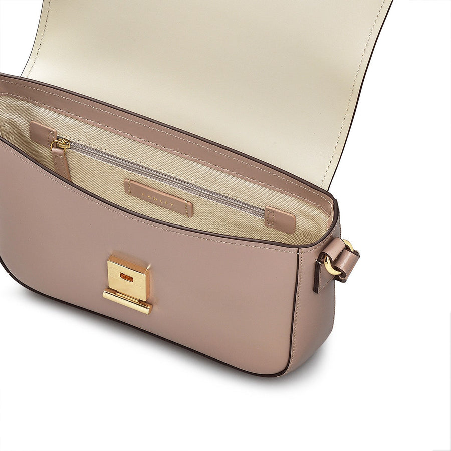 Mells Manor Leather Medium Flapover Crossbody Bag in Silt - 110480