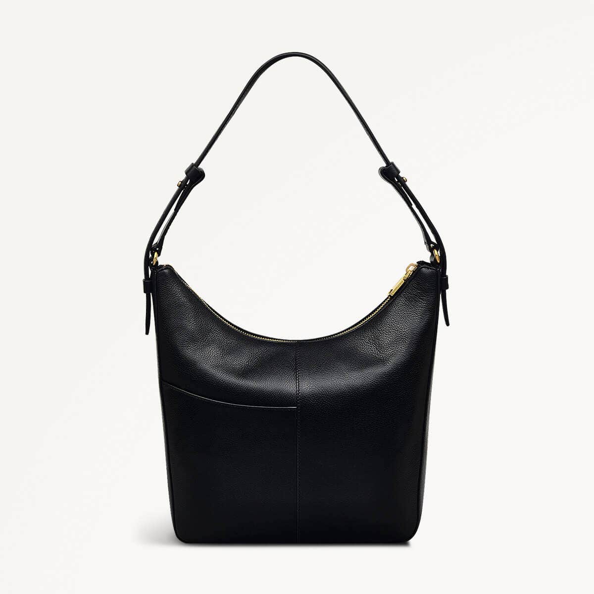 Embankment Way Leather Large Ziptop Shoulder Bag in Black - 110485