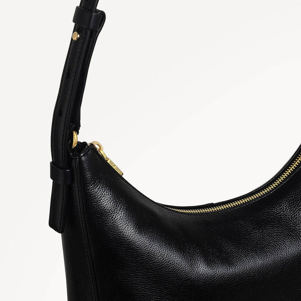Embankment Way Leather Large Ziptop Shoulder Bag in Black - 110485