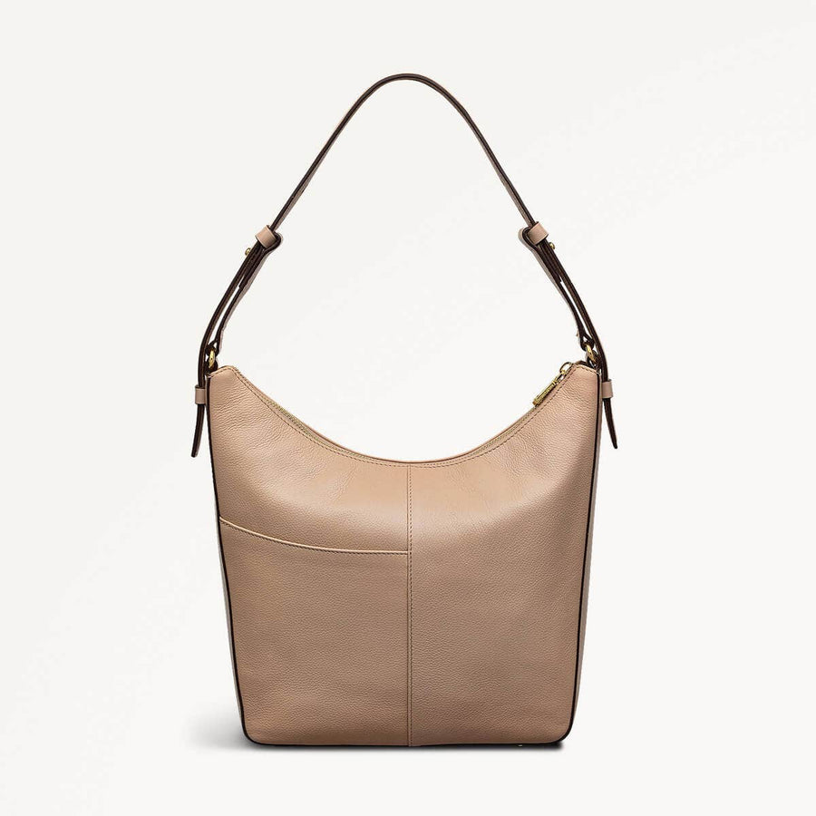 Embankment Way Leather Large Ziptop Shoulder Bag in Silt - 110487