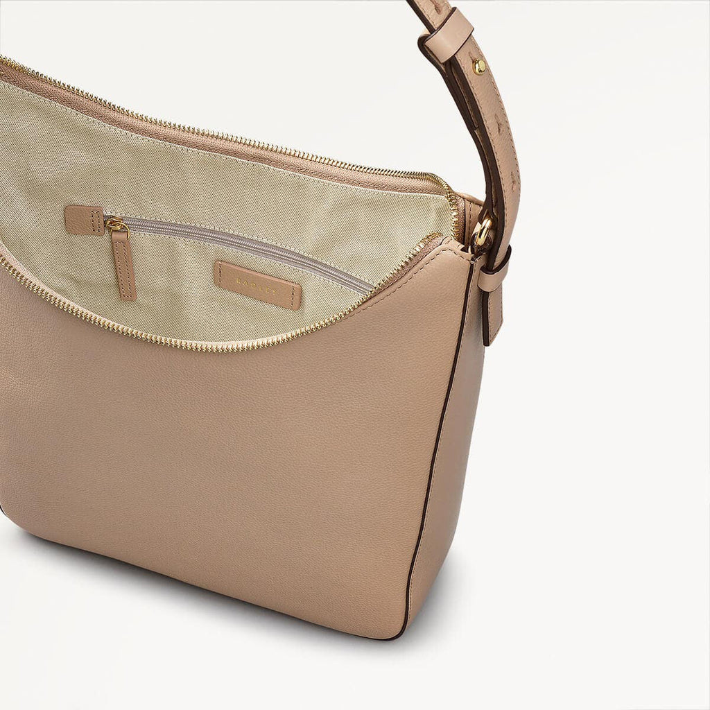 Embankment Way Leather Large Ziptop Shoulder Bag in Silt - 110487