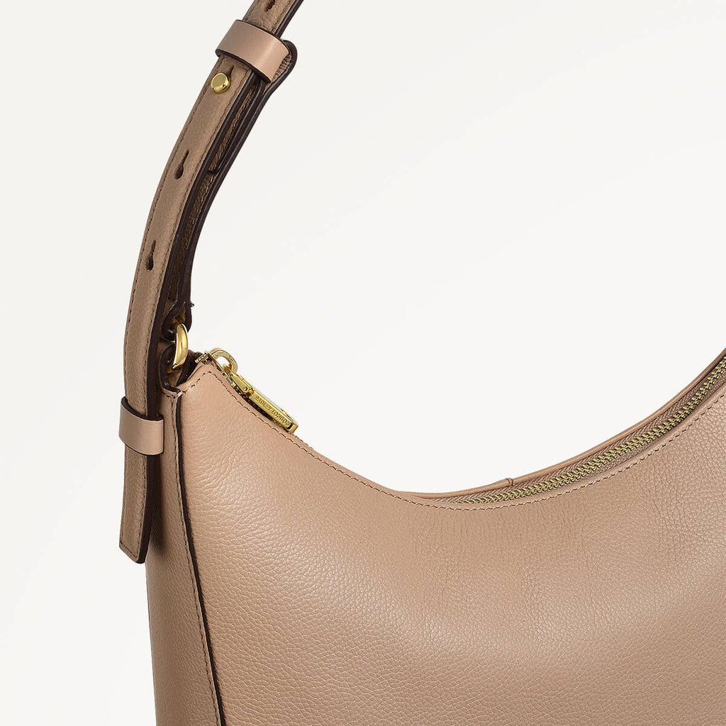 Embankment Way Leather Large Ziptop Shoulder Bag in Silt - 110487