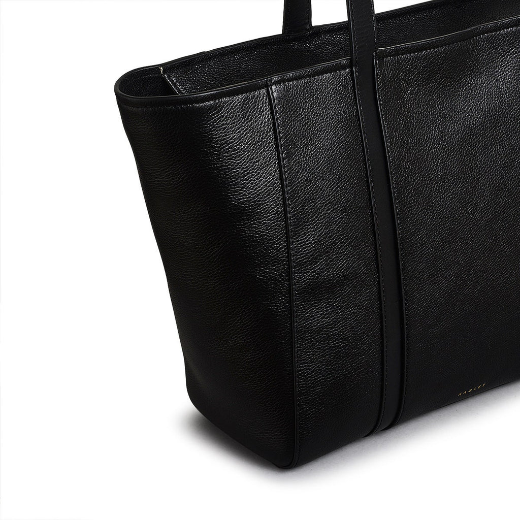 Knightsbridge Road Leather Large Ziptop Tote Bag in Black - 110495