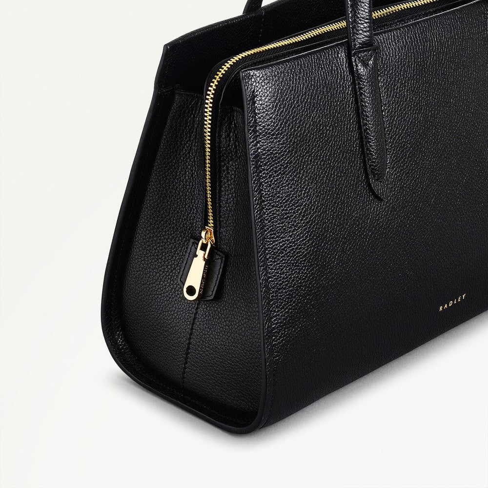 Arlington Court Leather Medium Zip Around Satchel Bag in Black - 110509