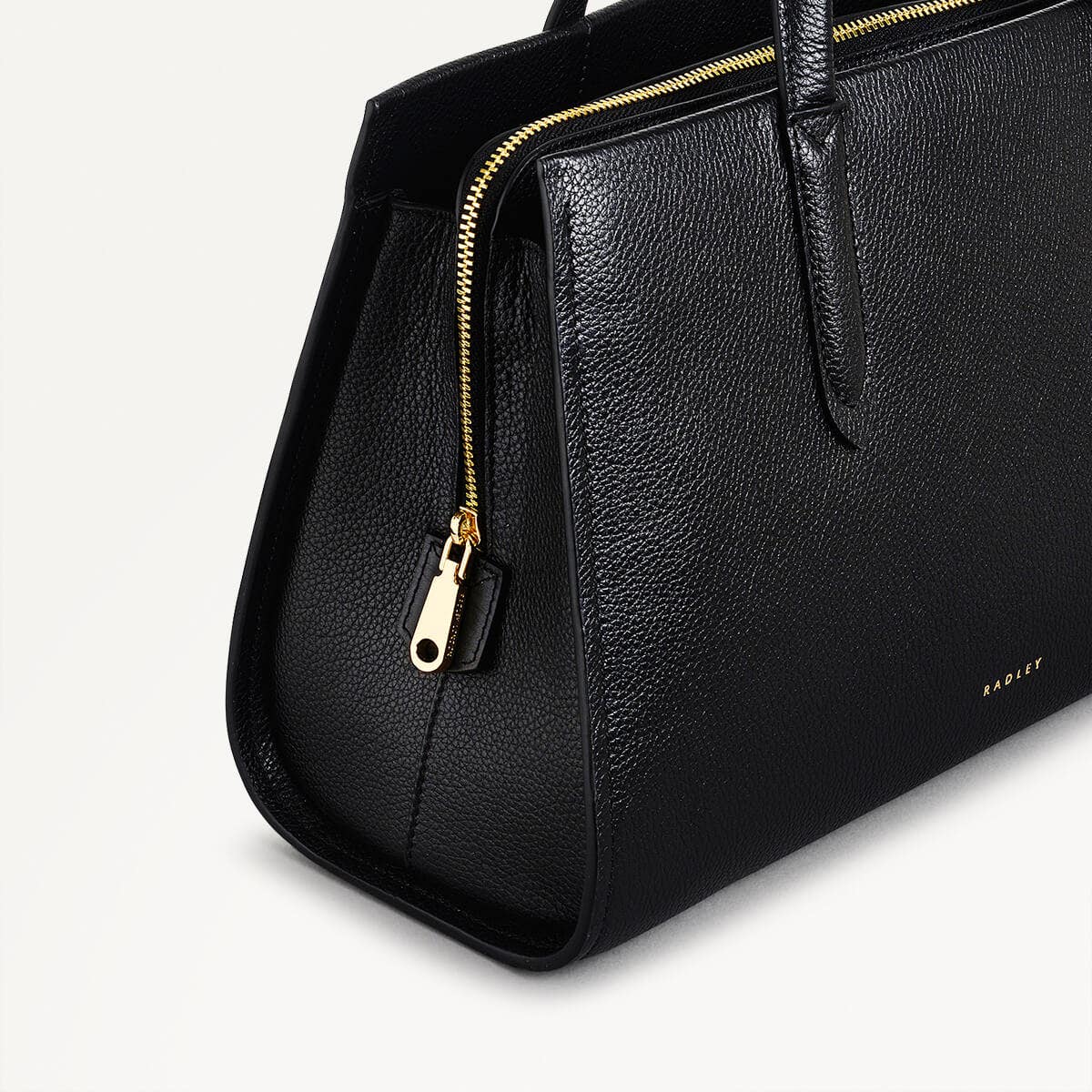 Arlington Court Leather Medium Zip Around Satchel Bag in Black - 110509