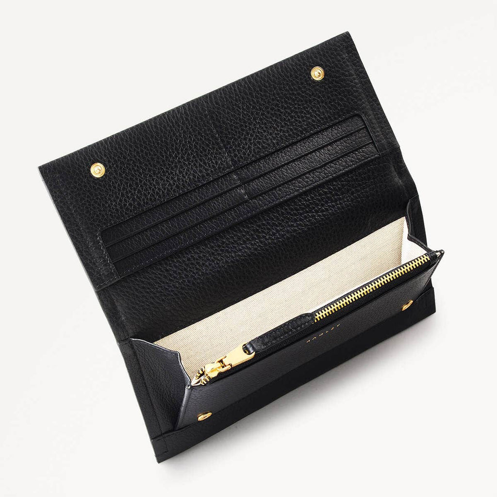 Robin Leather Robin Large Flapover Wallet Black in Black - 110602