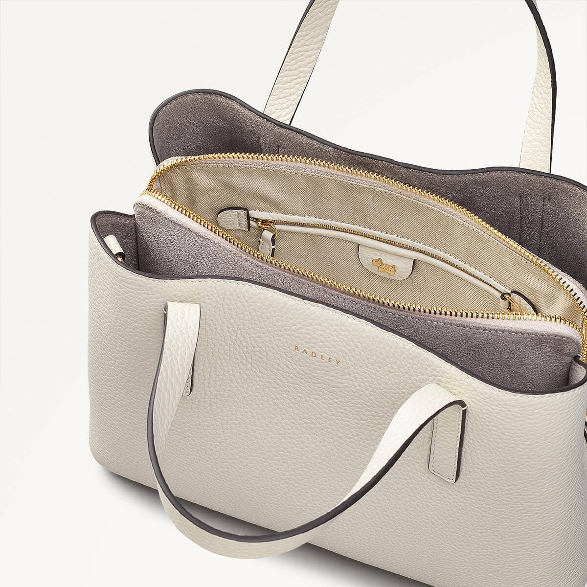 Dukes Place Leather Medium Ziptop Grab Bag in Chalk - 110615