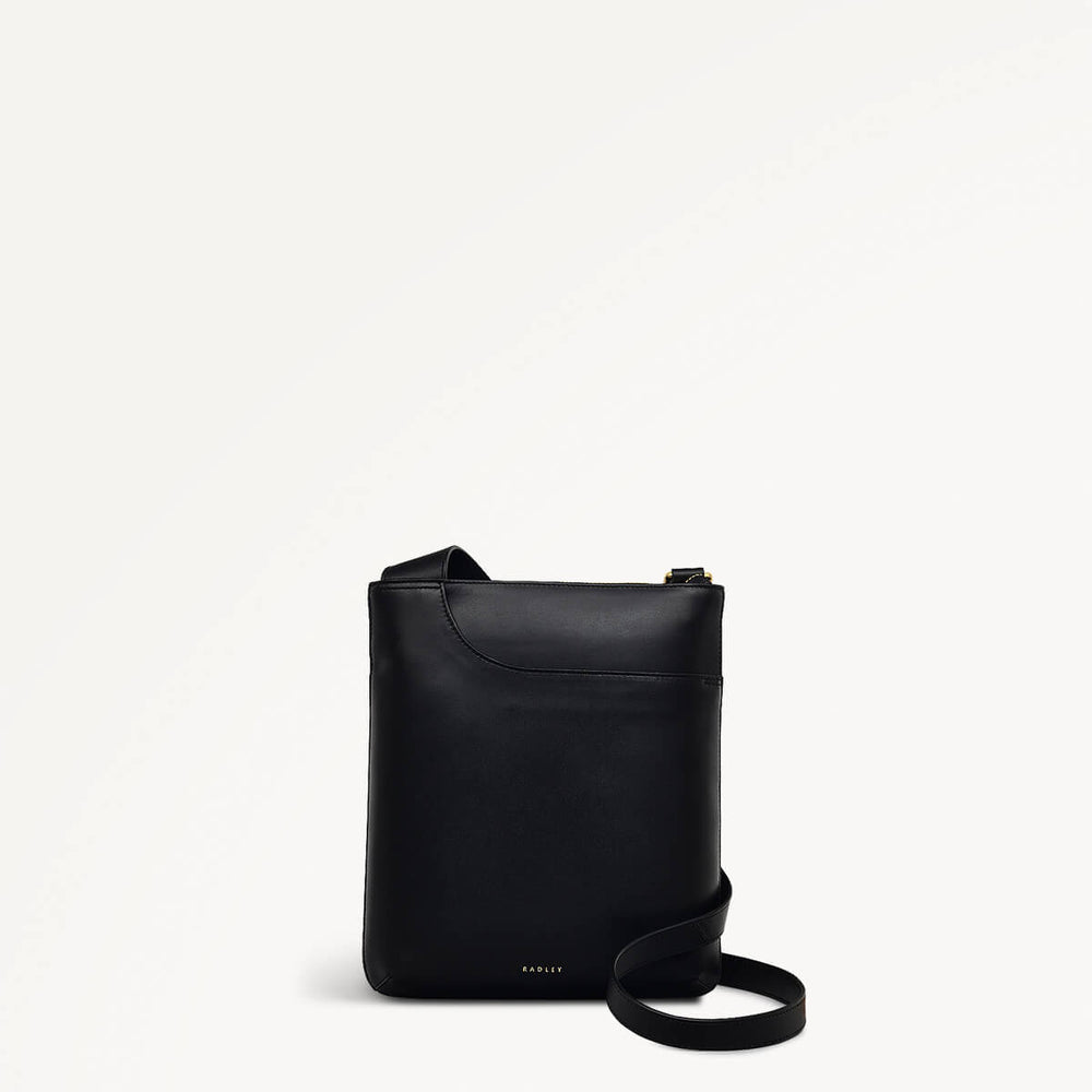 Pockets Leather Medium Ziptop Cross Body Bag in Black - 110618