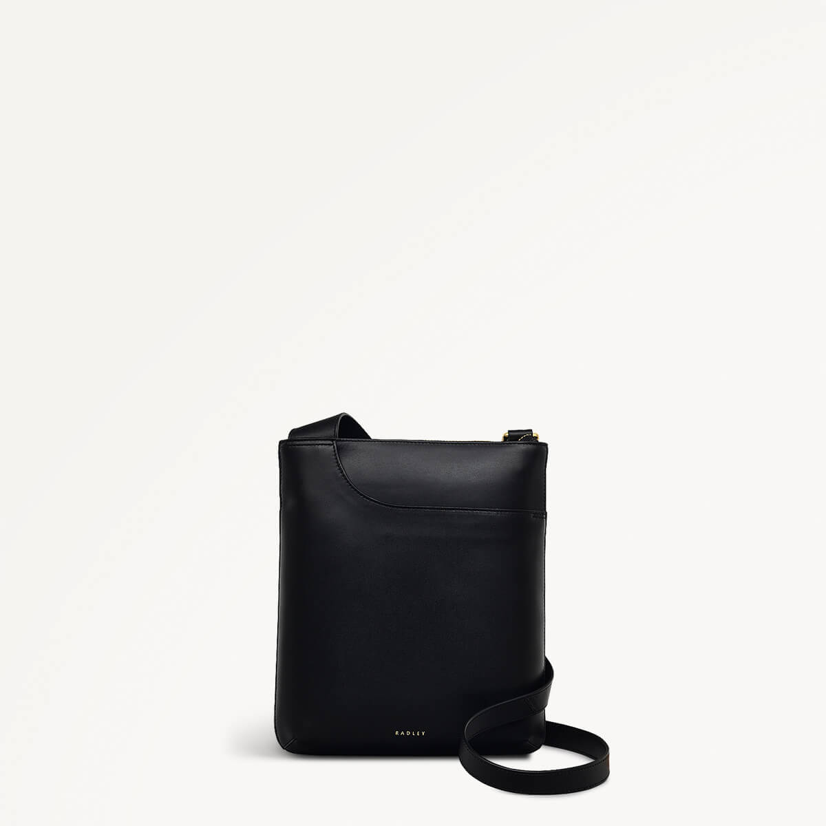 Pockets Leather Medium Ziptop Cross Body Bag in Black - 110618