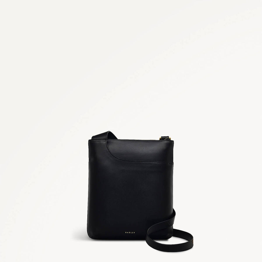 Pockets Leather Medium Ziptop Cross Body Bag in Black - 110618