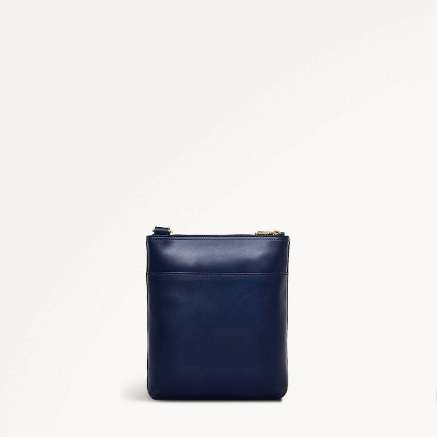 Pockets Leather Medium Ziptop Cross Body Bag in Ink - 110619
