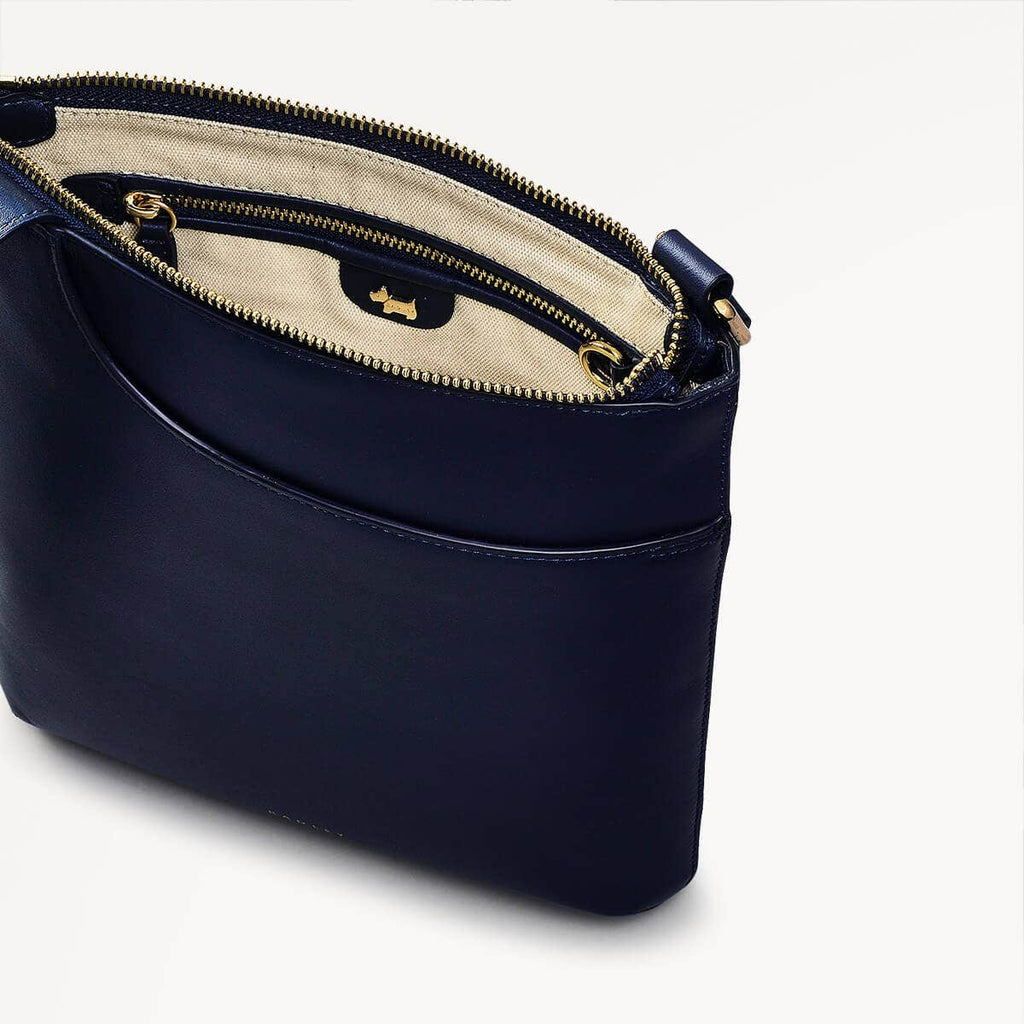 Pockets Leather Medium Ziptop Cross Body Bag in Ink - 110619