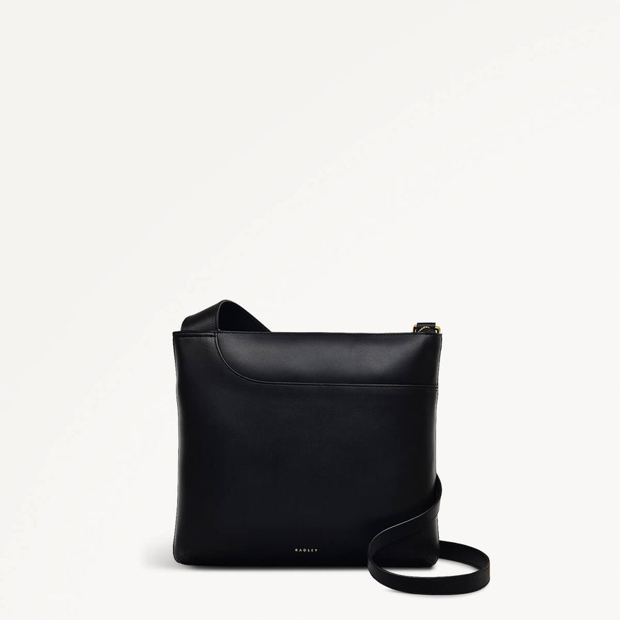 Pockets Leather Large Ziptop Cross Body Bag in Black - 110620