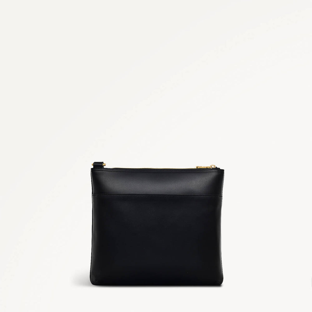 Pockets Leather Large Ziptop Cross Body Bag in Black - 110620