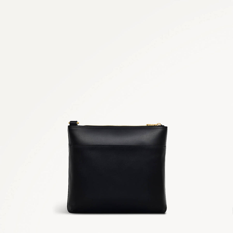Pockets Leather Large Ziptop Cross Body Bag in Black - 110620