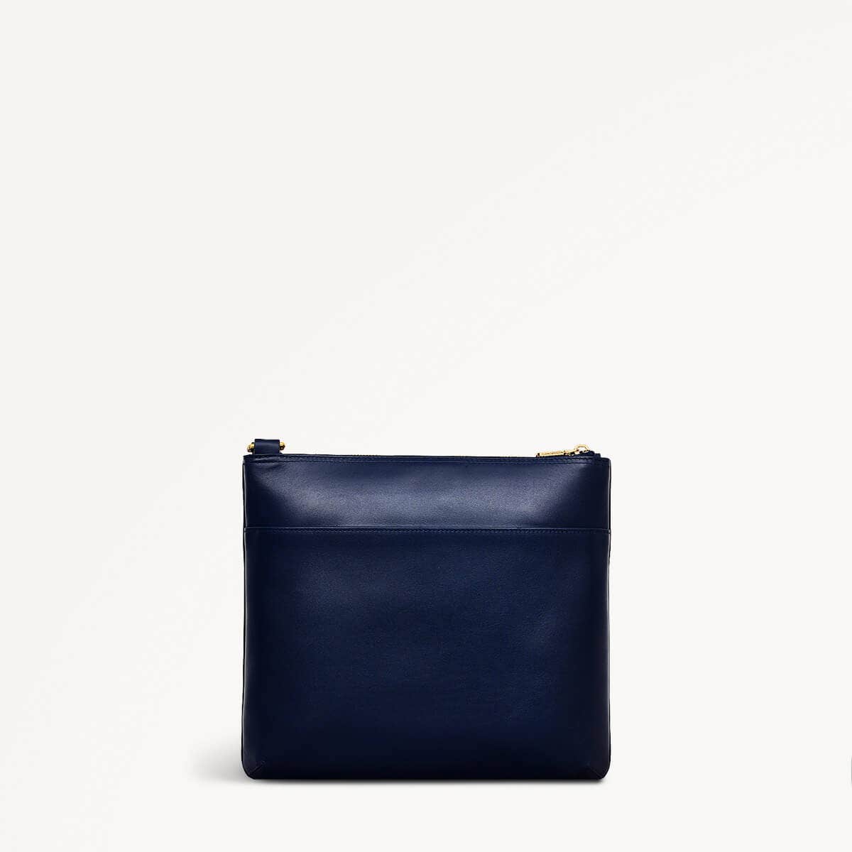 Pockets Leather Large Ziptop Cross Body Bag in Ink - 110621