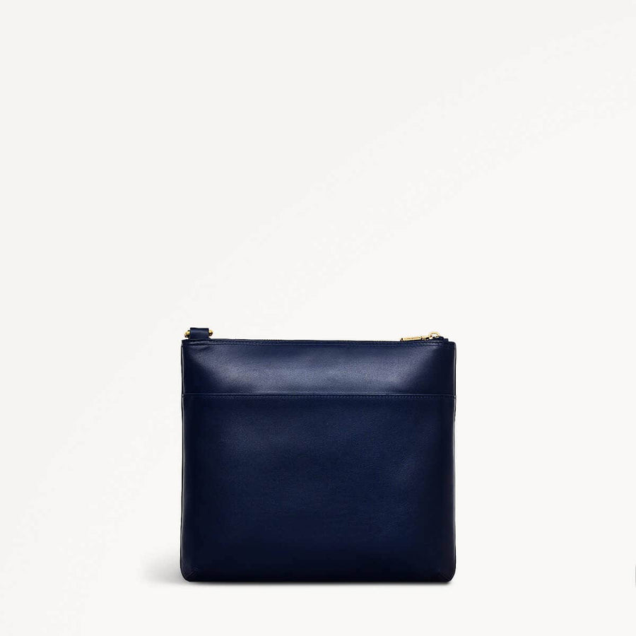 Pockets Leather Large Ziptop Cross Body Bag in Ink - 110621