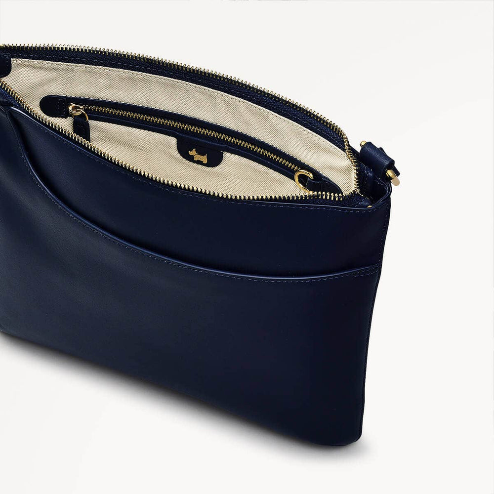 Pockets Leather Large Ziptop Cross Body Bag in Ink - 110621