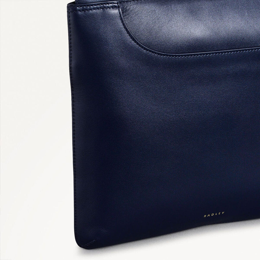 Pockets Leather Large Ziptop Cross Body Bag in Ink - 110621