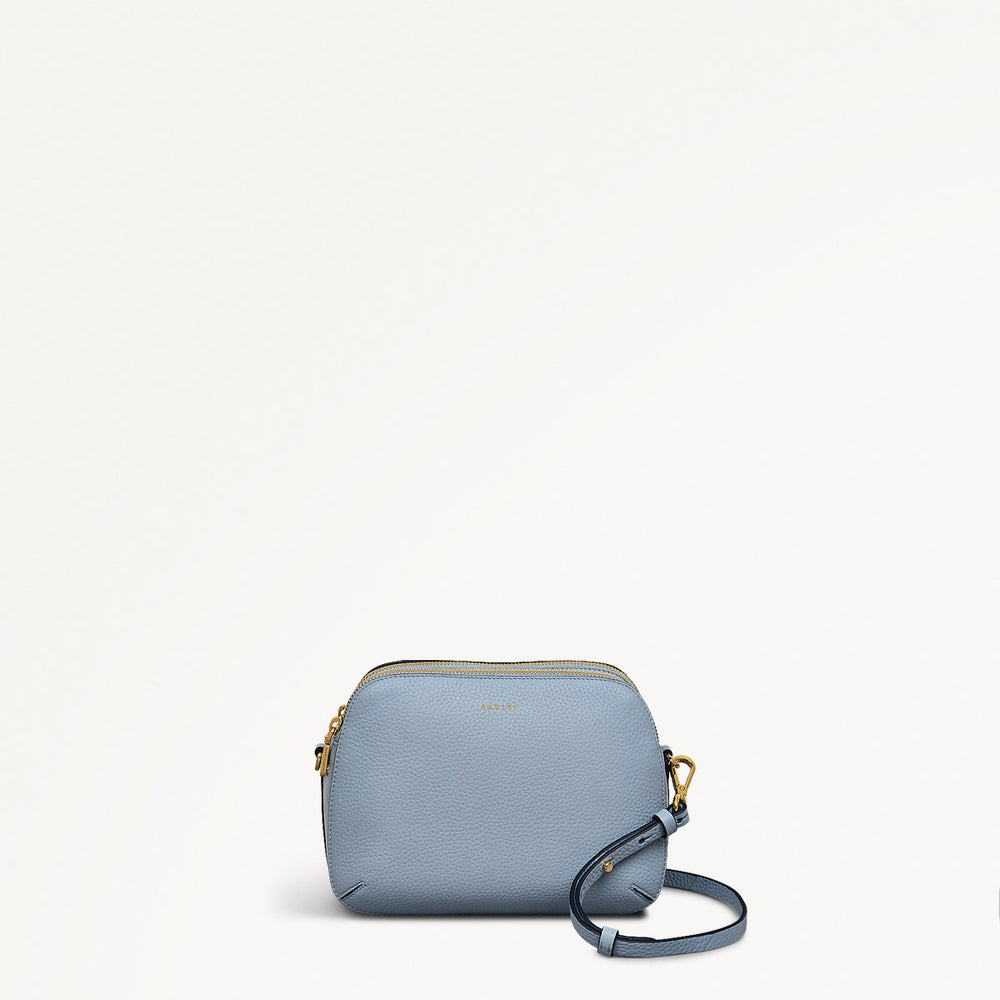 Dukes Place Leather Medium Ziptop Crossbody Bag in Smoke Blue - 110637