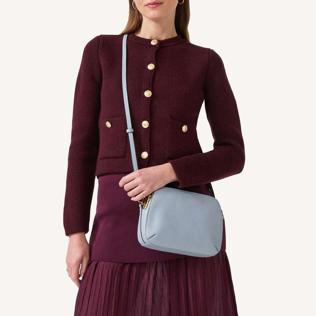 Dukes Place Leather Medium Ziptop Crossbody Bag in Smoke Blue - 110637