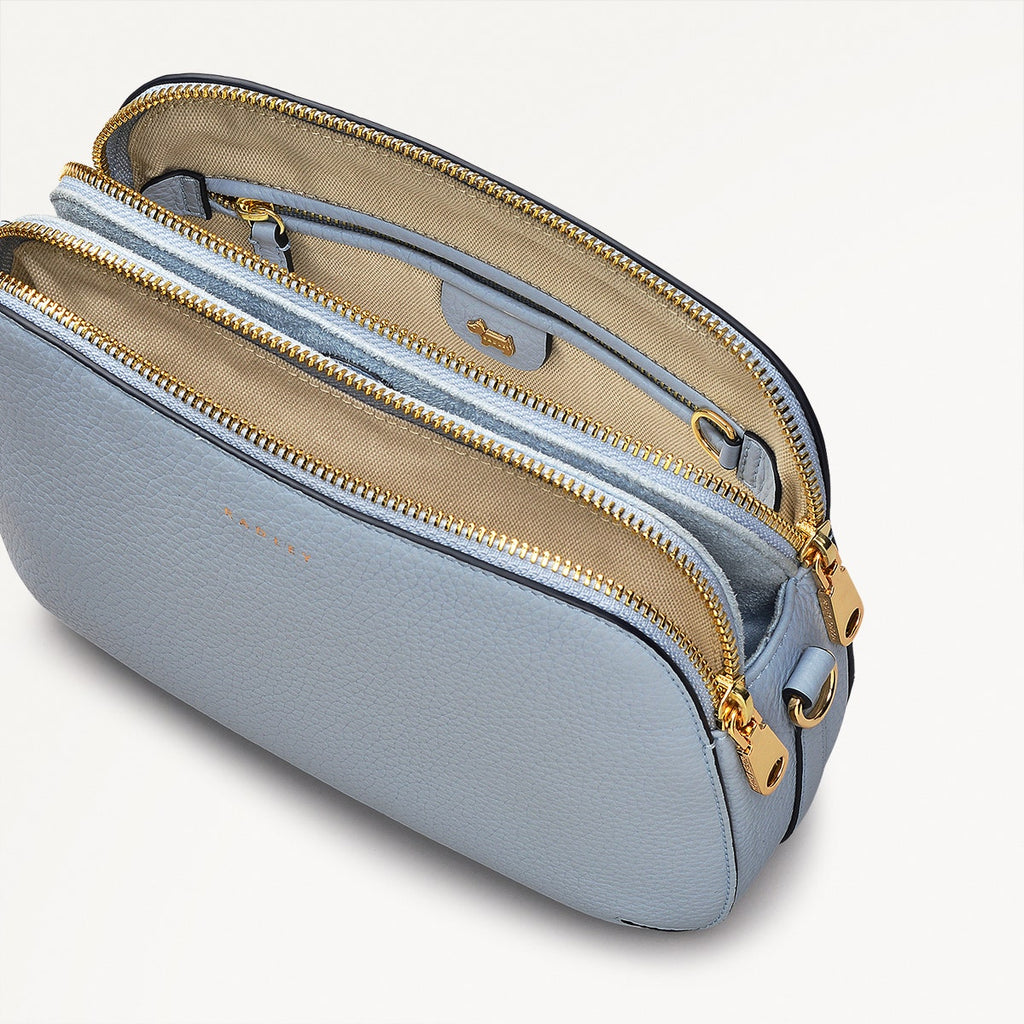 Dukes Place Leather Medium Ziptop Crossbody Bag in Smoke Blue - 110637