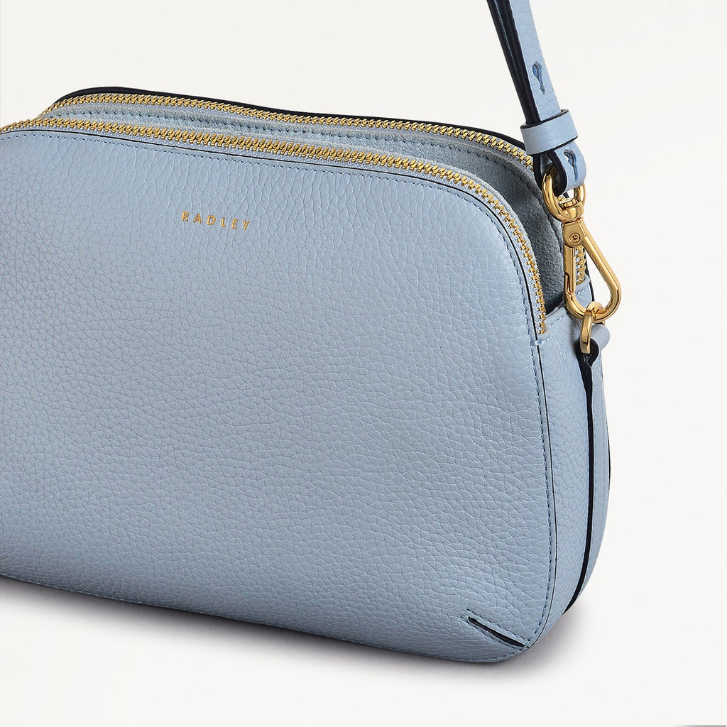 Dukes Place Leather Medium Ziptop Crossbody Bag in Smoke Blue - 110637