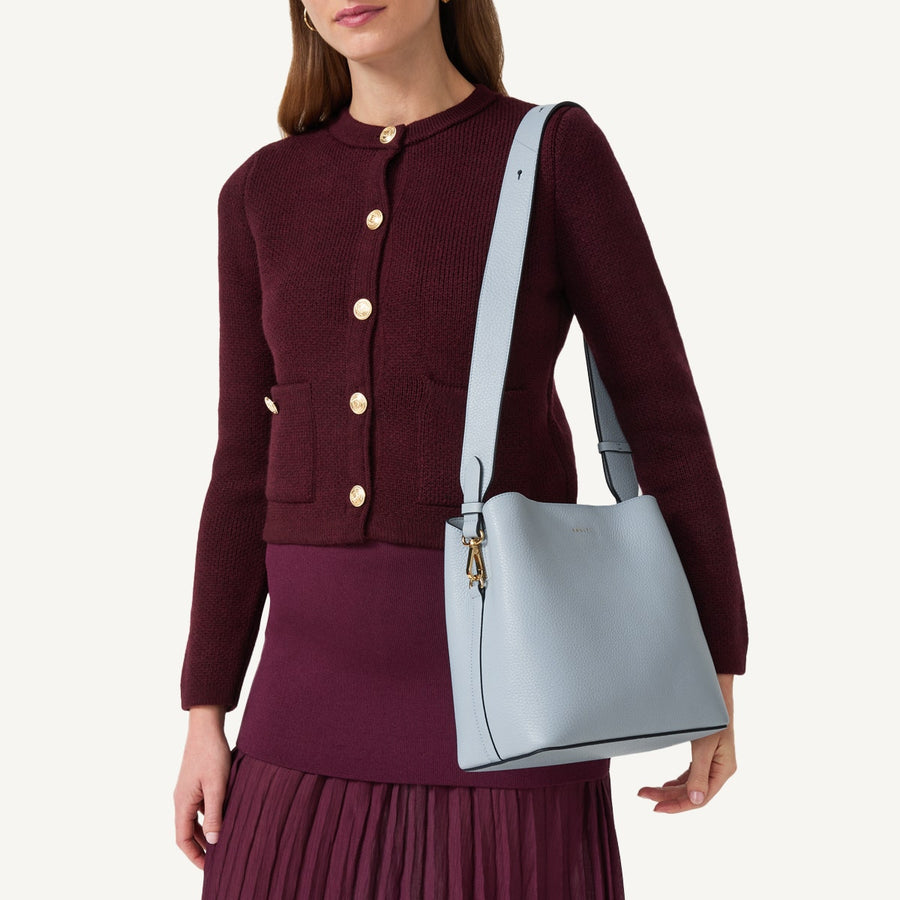 Dukes Place Leather Medium Compartment Crossbody Bag in Smoke Blue - 110638