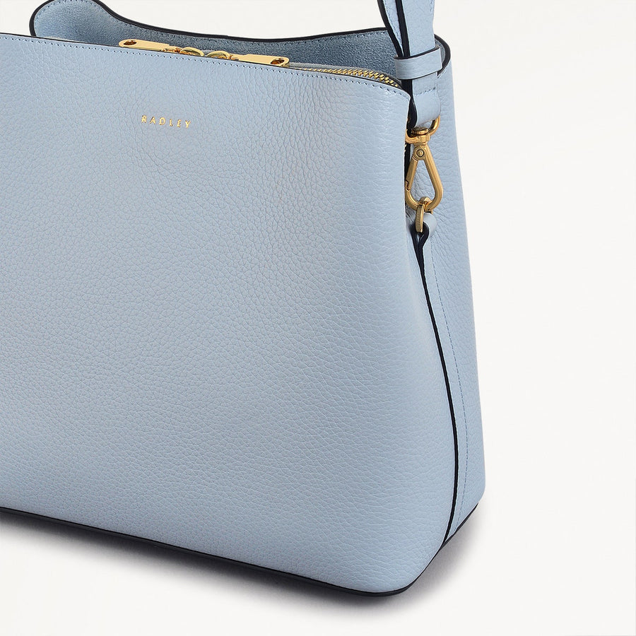 Dukes Place Leather Medium Compartment Crossbody Bag in Smoke Blue - 110638