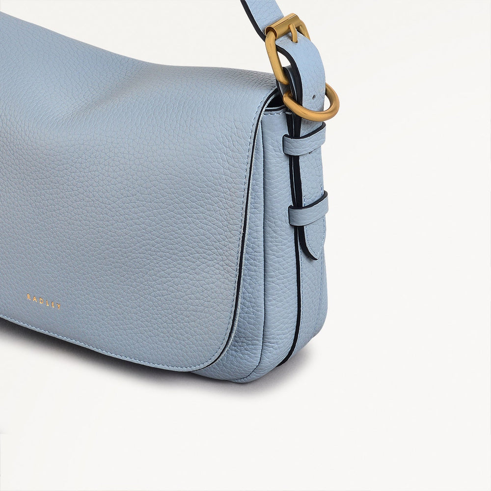 Grafton Street Leather Small Flapover Crossbody Bag in Smoke Blue - 110640