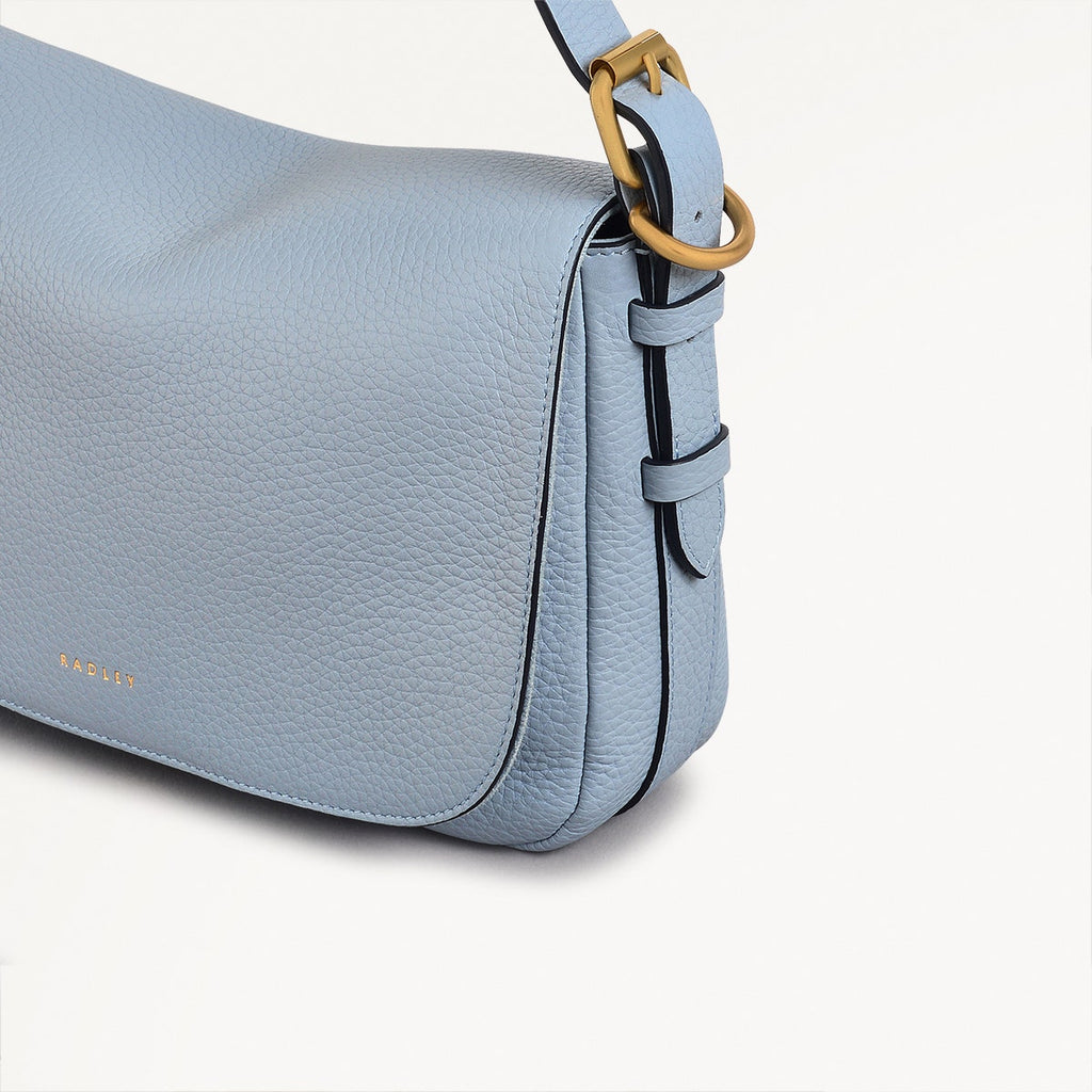 Grafton Street Leather Small Flapover Crossbody Bag in Smoke Blue - 110640