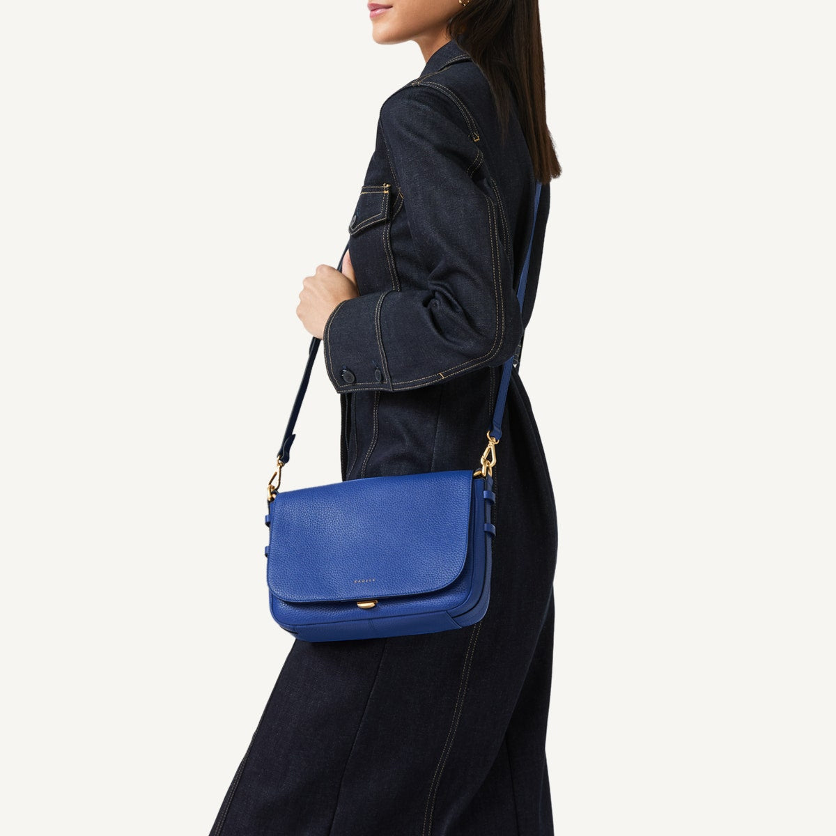 Grafton Street Leather Small Flapover Crossbody Bag in Yves Blue - 110641