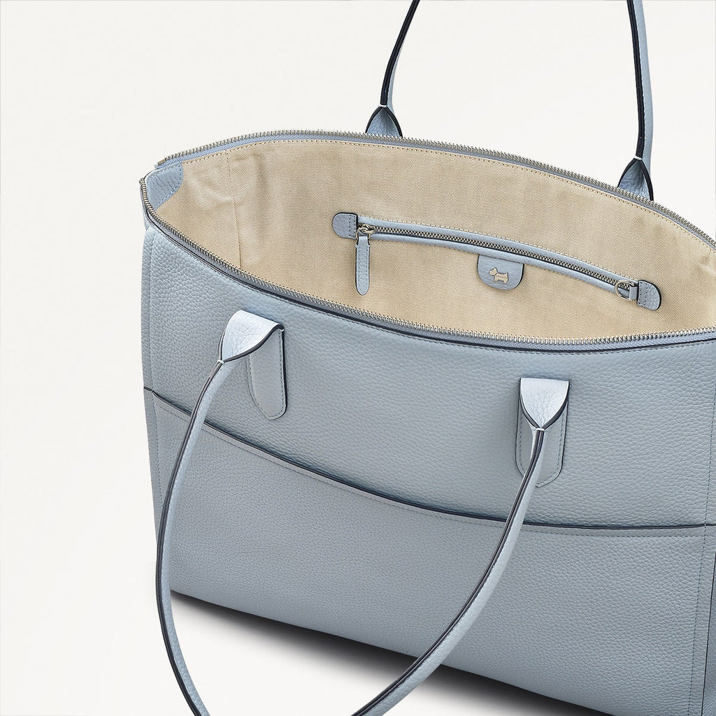 Oak Street Leather Medium Ziptop Tote Bag in Smoke Blue - 110643
