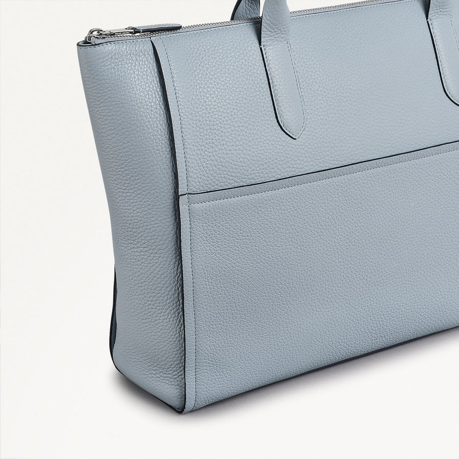 Oak Street Leather Medium Ziptop Tote Bag in Smoke Blue - 110643