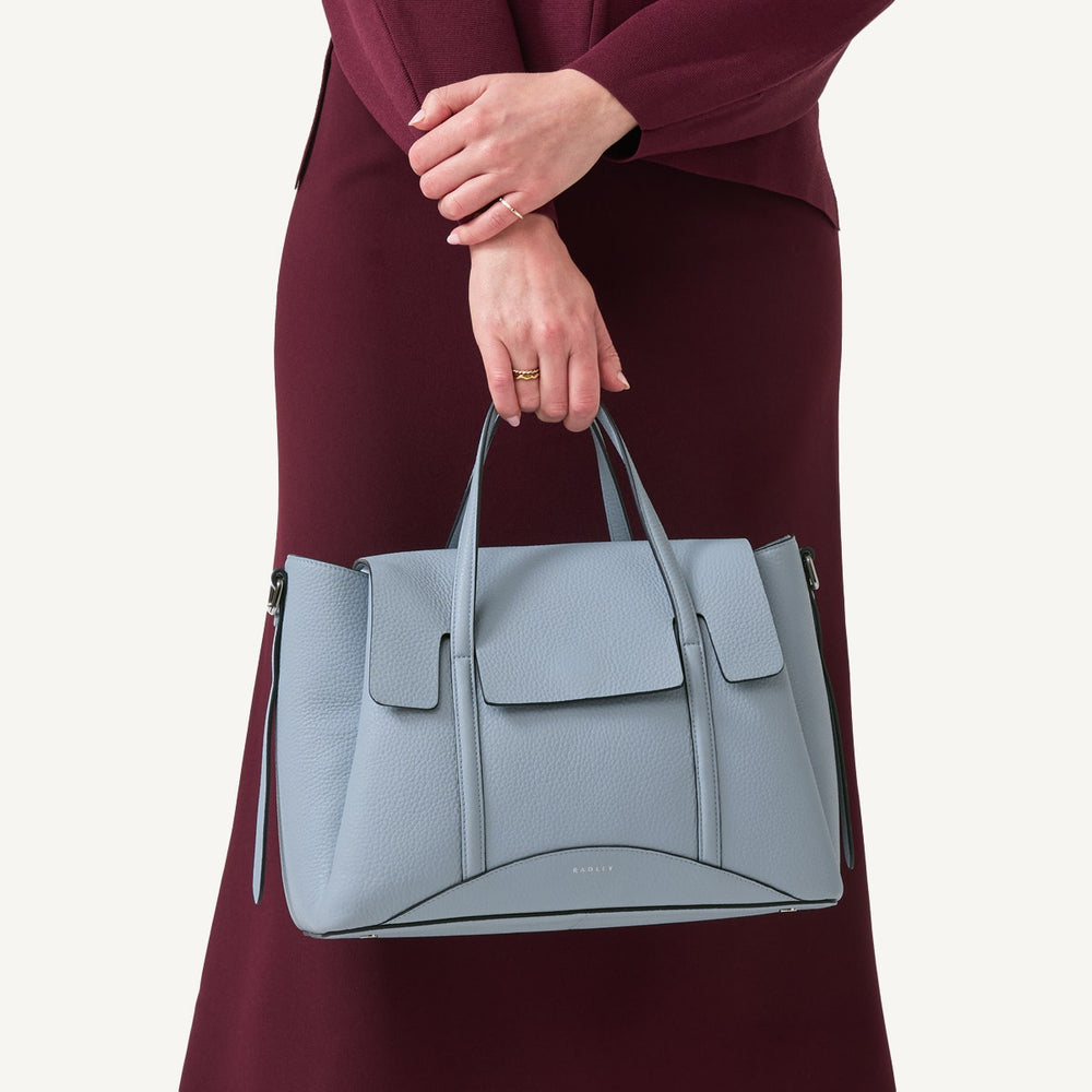 The Chancery Leather Medium Flapover Grab Bag in Smoke Blue - 110644