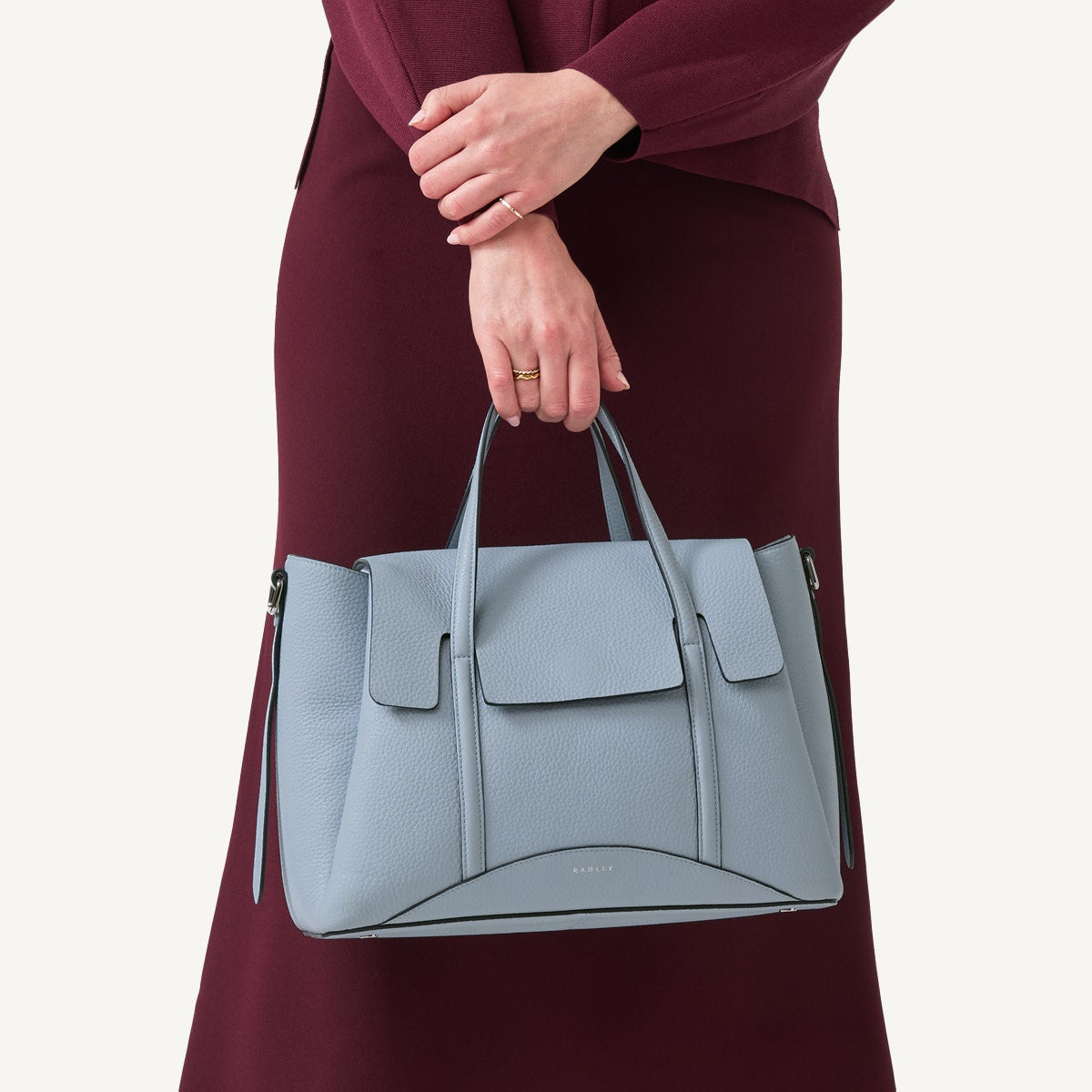 The Chancery Leather Medium Flapover Grab Bag in Smoke Blue - 110644