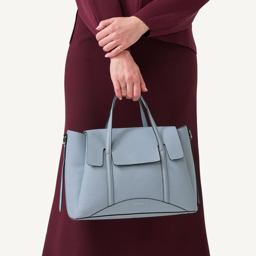 The Chancery Leather Medium Flapover Grab Bag in Smoke Blue - 110644