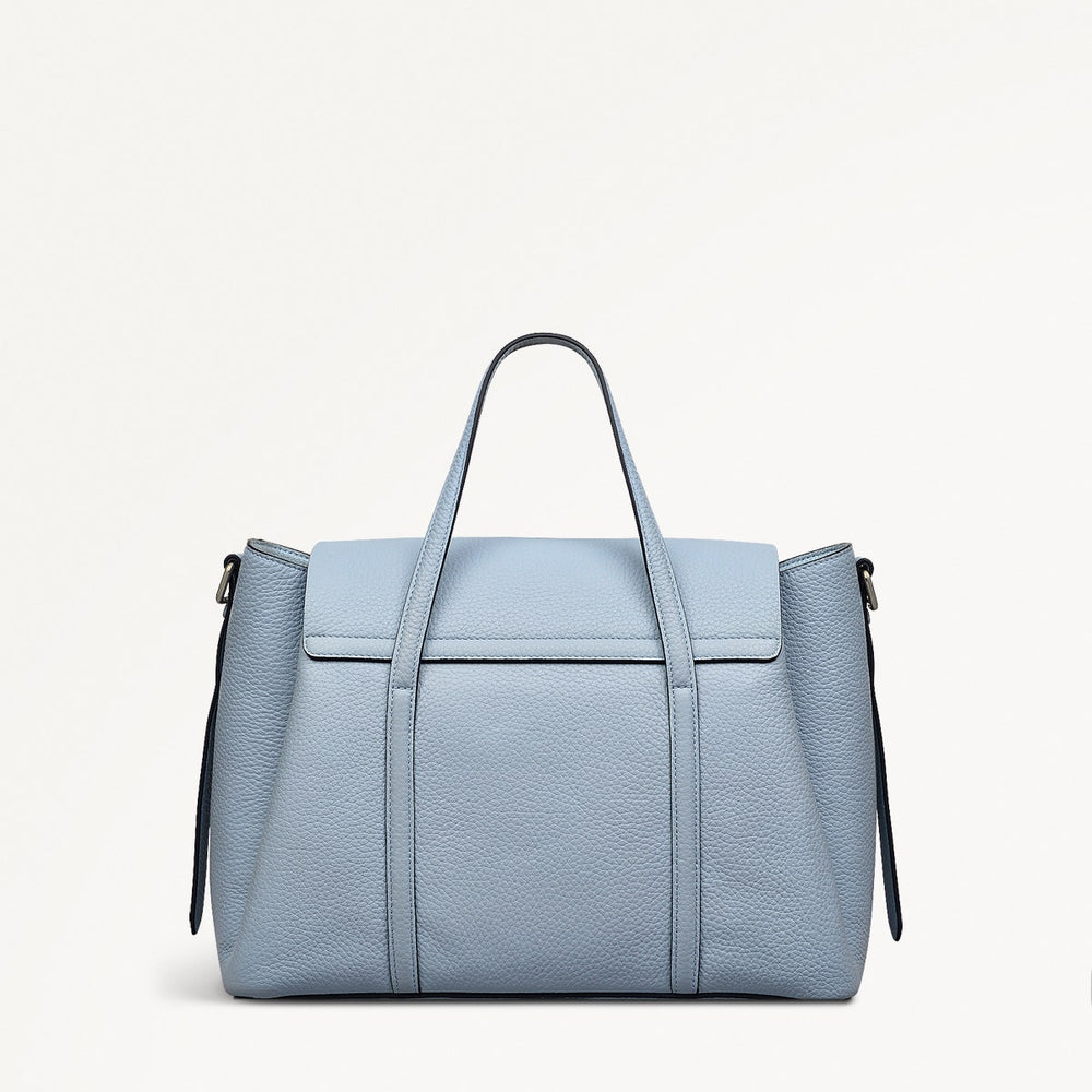 The Chancery Leather Medium Flapover Grab Bag in Smoke Blue - 110644