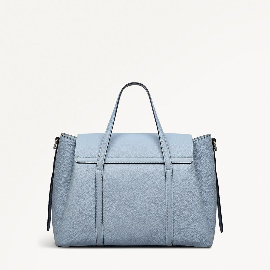 The Chancery Leather Medium Flapover Grab Bag in Smoke Blue - 110644