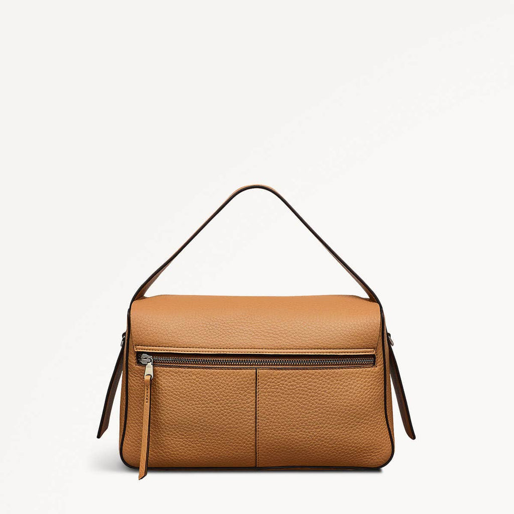 De Beauvoir Leather Medium Ziptop Satchel Bag in Dark Butter - 110645