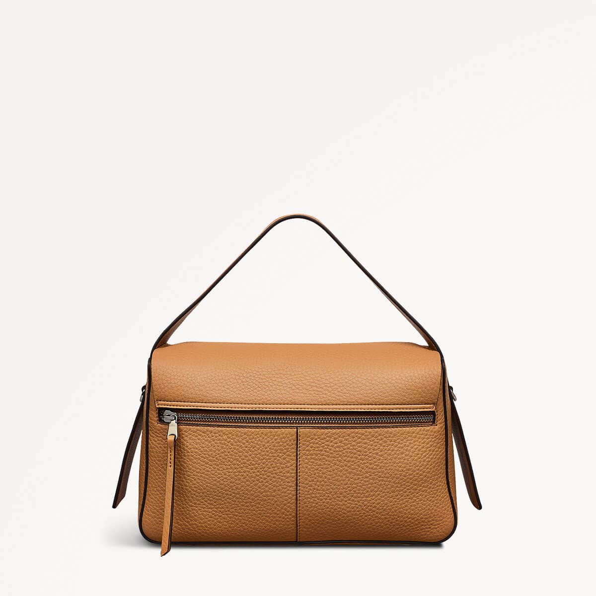 De Beauvoir Leather Medium Ziptop Satchel Bag in Dark Butter - 110645