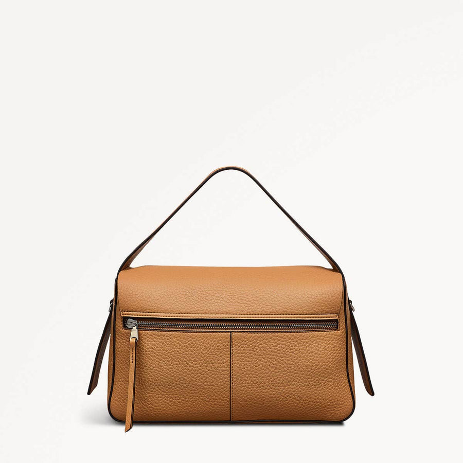 De Beauvoir Leather Medium Ziptop Satchel Bag in Dark Butter - 110645