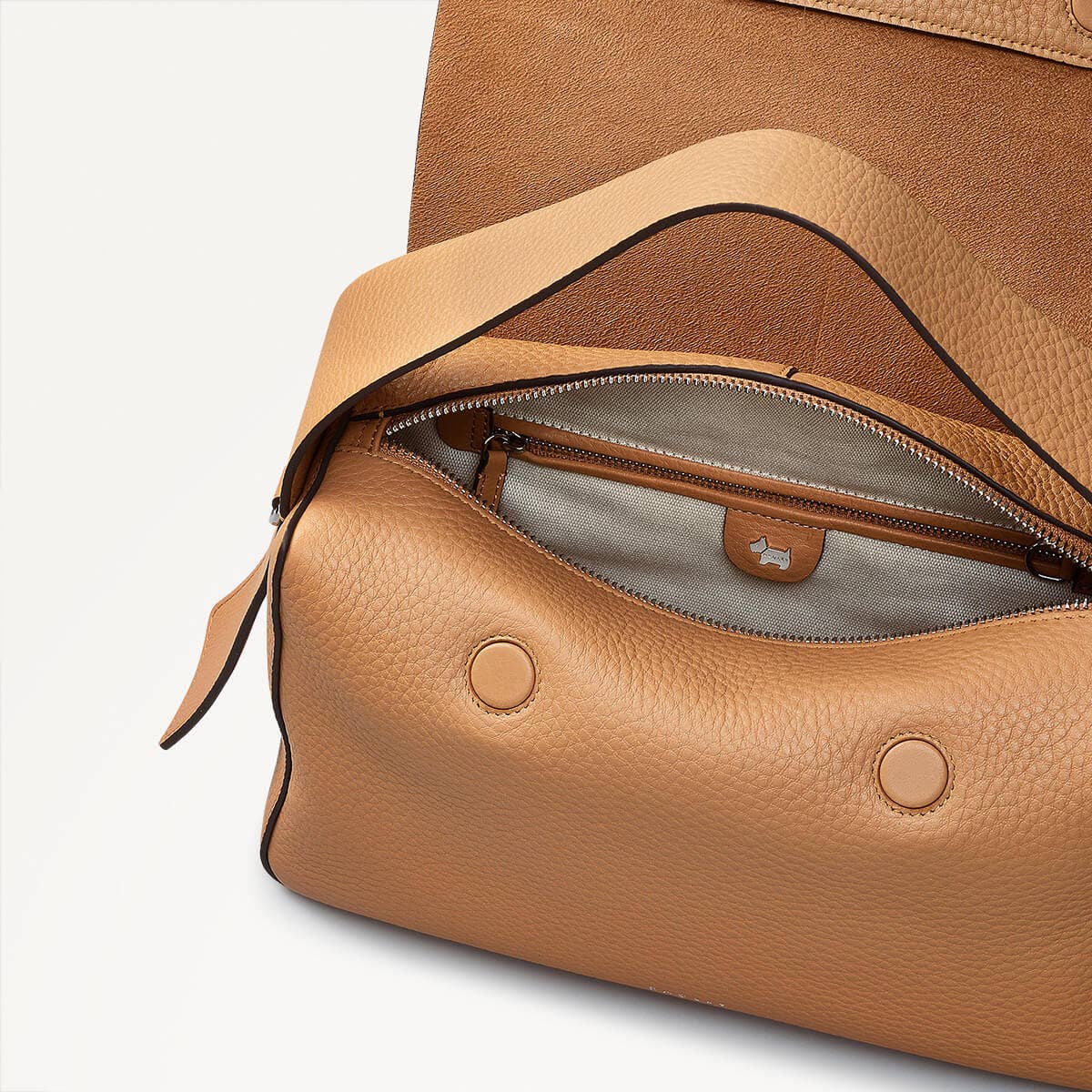 De Beauvoir Leather Medium Ziptop Satchel Bag in Dark Butter - 110645