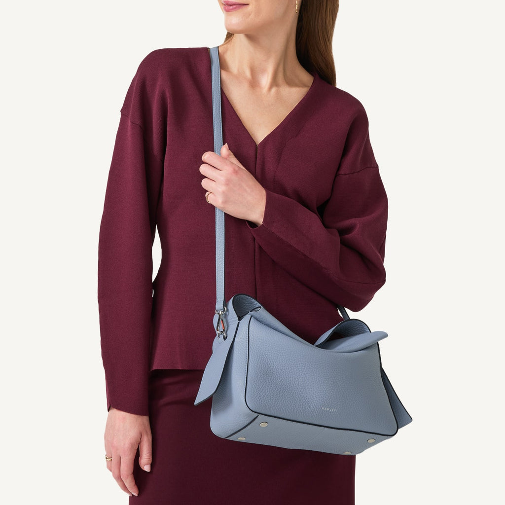 De Beauvoir Leather Medium Ziptop Satchel Bag in Smoke Blue - 110646