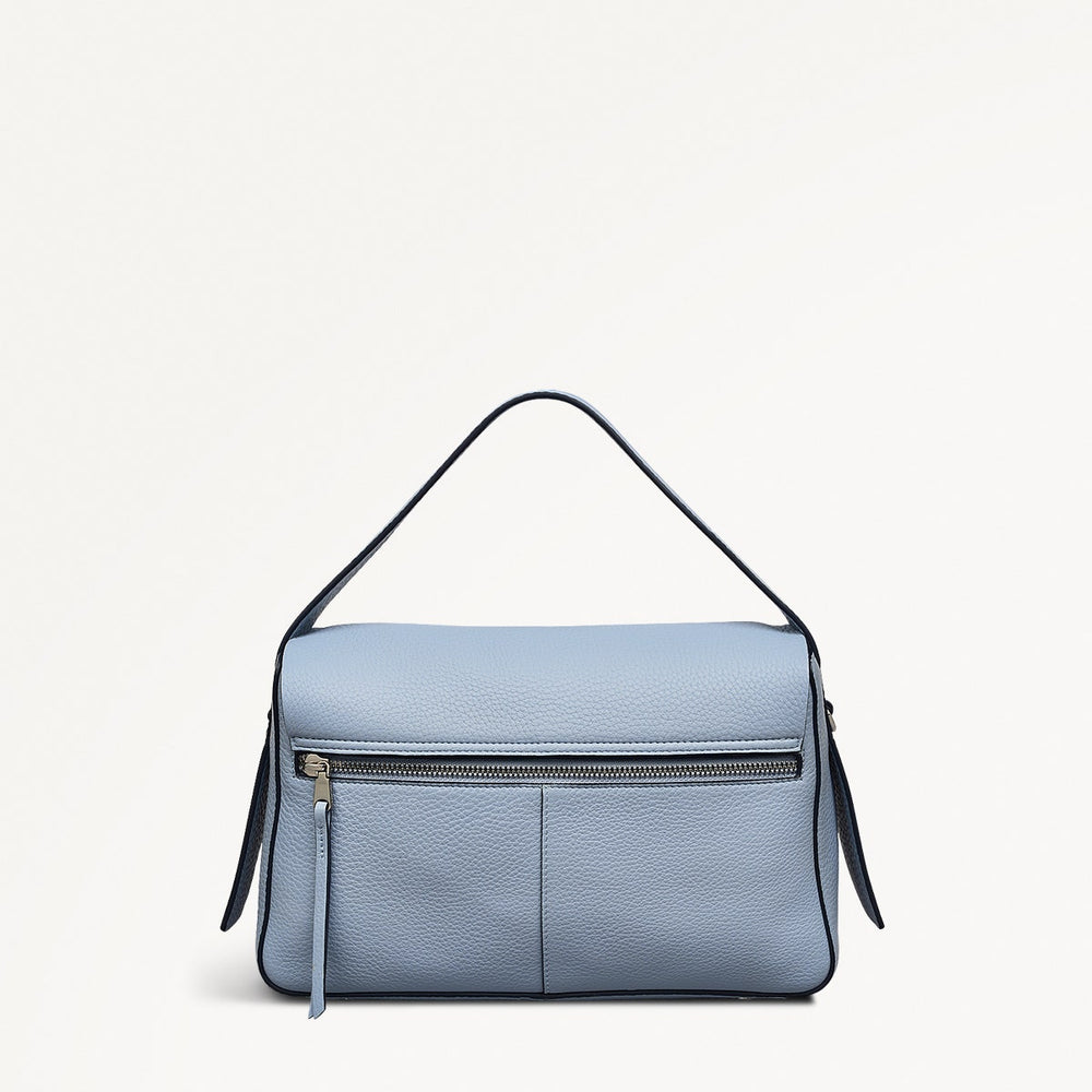 De Beauvoir Leather Medium Ziptop Satchel Bag in Smoke Blue - 110646