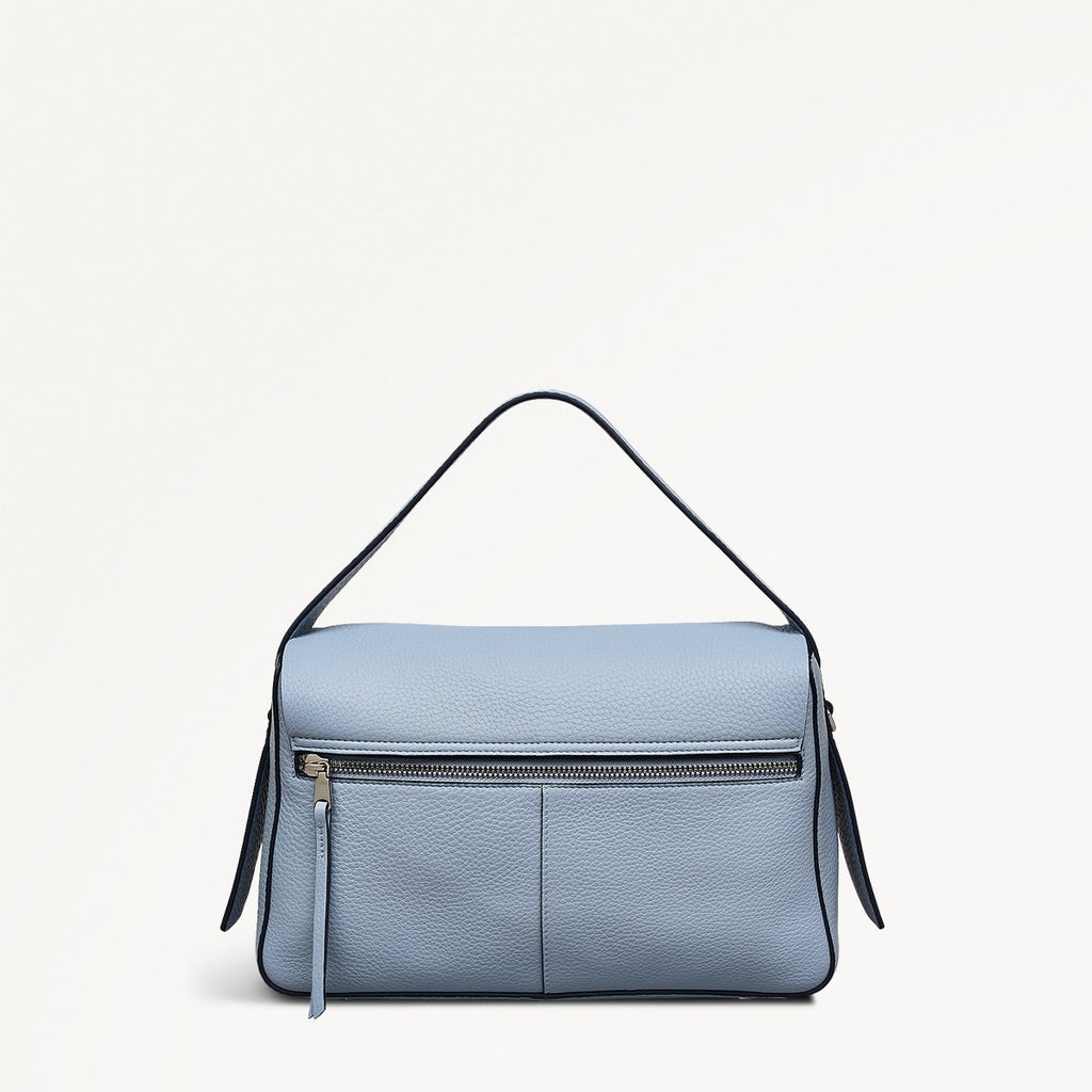 De Beauvoir Leather Medium Ziptop Satchel Bag in Smoke Blue - 110646