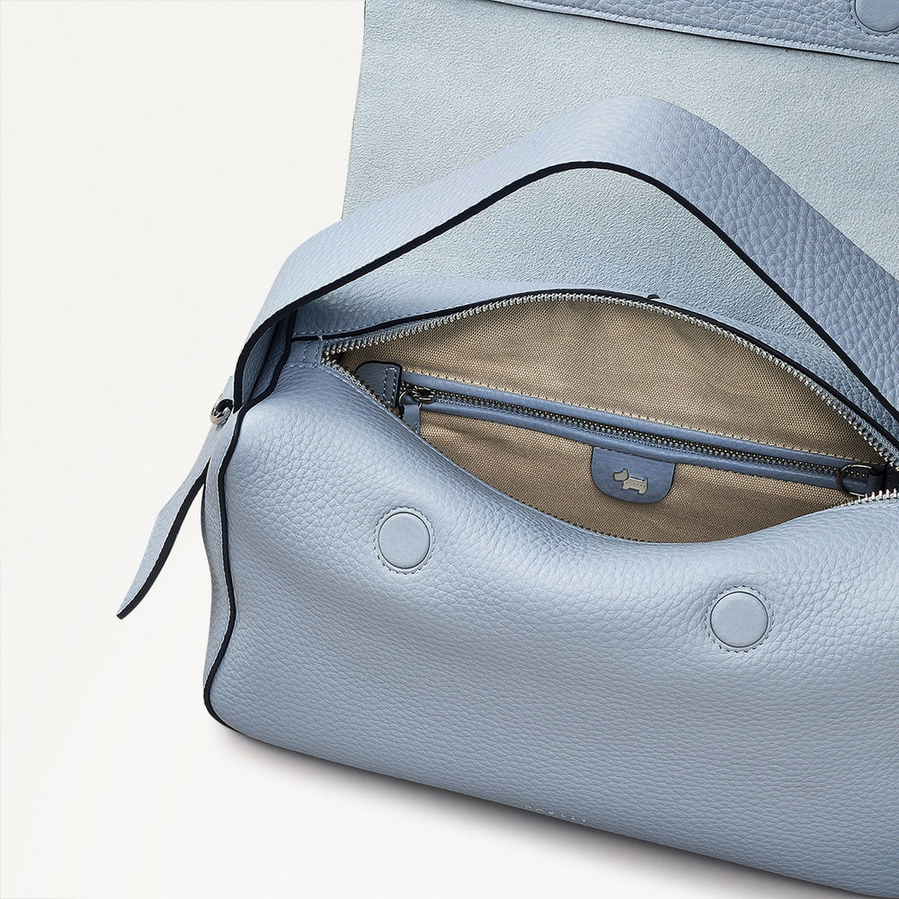 De Beauvoir Leather Medium Ziptop Satchel Bag in Smoke Blue - 110646