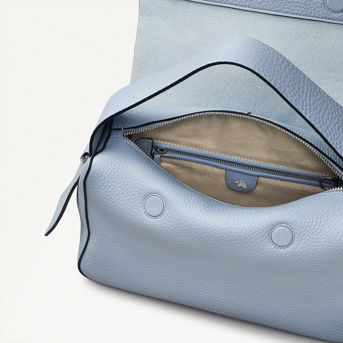 De Beauvoir Leather Medium Ziptop Satchel Bag in Smoke Blue - 110646